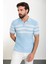 Çizgili Mavi Slim Fit Polo Yaka Erkek Triko T-Shirt 3