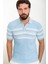 Çizgili Mavi Slim Fit Polo Yaka Erkek Triko T-Shirt 4