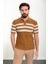 Çizgili Kamel Slim Fit Polo Yaka Erkek Triko T-Shirt 1