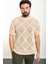 Desenli Bej Oversize Bisiklet Yaka Erkek Triko T-Shirt 1