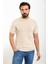 Düz Bej Slim Fit Bisiklet Yaka Erkek Triko T-Shirt 1