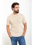 Düz Bej Slim Fit Bisiklet Yaka Erkek Triko T-Shirt 3