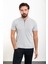 Düz Gri Slim Fit Fermuarlı Polo Yaka Erkek Triko T-Shirt 1