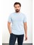 Düz Mavi Slim Fit Bisiklet Yaka Erkek Triko T-Shirt 1