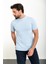 Düz Mavi Slim Fit Bisiklet Yaka Erkek Triko T-Shirt 3