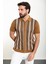 Desenli Kamel Slim Fit Polo Yaka Erkek Triko Gömlek 3