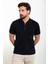 Düz Lacivert Slim Fit Fermuarlı Polo Yaka Erkek Triko T-Shirt 3