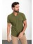 Düz Haki Slim Fit Apaç Yaka Kısa Kollu Keten Erkek Gömlek 3