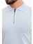 Düz Mavi Slim Fit Fermuarlı Polo Yaka Erkek Triko T-Shirt 2