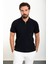 Desenli Lacivert Slim Fit Fermuarlı Polo Yaka Erkek Triko T-Shirt 1