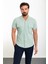 Düz Açık Yeşil Slim Fit Apaç Yaka Kısa Kollu Keten Erkek Gömlek 1