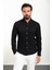 Çizgili Siyah Slim Fit Uzun Kollu Gofre Erkek Gömlek 1
