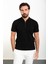 Düz Siyah Slim Fit Fermuarlı Polo Yaka Erkek Triko T-Shirt 1