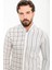 Çizgili Bej Slim Fit Uzun Kollu Keten Erkek Gömlek 4