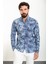 Yaprak Desenli Lacivert Slim Fit Uzun Kollu Gofre Erkek Gömlek 1