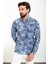 Yaprak Desenli Lacivert Slim Fit Uzun Kollu Gofre Erkek Gömlek 3