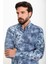 Yaprak Desenli Lacivert Slim Fit Uzun Kollu Gofre Erkek Gömlek 4
