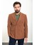 Düz Kamel Slim Fit Geniş Yaka Kruvaze Erkek Ceket 1