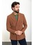 Düz Kamel Slim Fit Geniş Yaka Kruvaze Erkek Ceket 4