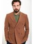 Düz Kamel Slim Fit Geniş Yaka Kruvaze Erkek Ceket 5