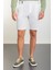 Düz Beyaz Super Slim Fit Kemerli Keten Erkek Şort 3
