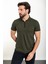 Düz Haki Slim Fit Fermuarlı Polo Yaka Erkek T-Shirt 3