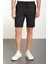 Çizgili Siyah Super Slim Fit Beli Lastikli İpli Erkek Şort 3