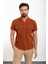 Düz Kiremit Slim Fit Apaç Yaka Kısa Kollu Keten Erkek Gömlek 1
