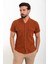 Düz Kiremit Slim Fit Apaç Yaka Kısa Kollu Keten Erkek Gömlek 3