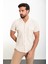 Düz Bej Slim Fit Apaç Yaka Kısa Kollu Keten Erkek Gömlek 3