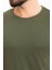 Düz Haki Slim Fit Bisiklet Yaka Erkek T-Shirt 2