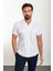 Düz Beyaz Slim Fit Apaç Yaka Kısa Kollu Keten Erkek Gömlek 1