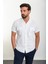 Düz Beyaz Slim Fit Apaç Yaka Kısa Kollu Keten Erkek Gömlek 3