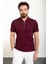 Düz Bordo Slim Fit Fermuarlı Polo Yaka Erkek T-Shirt 1