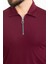 Düz Bordo Slim Fit Fermuarlı Polo Yaka Erkek T-Shirt 2