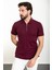 Düz Bordo Slim Fit Fermuarlı Polo Yaka Erkek T-Shirt 3