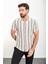 Çizgili Haki Slim Fit Apaç Yaka Kısa Kollu Erkek Gömlek 3
