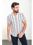 Çizgili Lacivert Slim Fit Apaç Yaka Kısa Kollu Erkek Gömlek 3