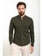 Düz Haki Slim Fit Hakim Yaka Uzun Kollu Erkek Gömlek 1
