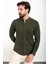Düz Haki Slim Fit Hakim Yaka Uzun Kollu Erkek Gömlek 3