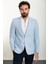 Kırçıllı Mavi Slim Fit Mono Yaka Keten Erkek Ceket 3