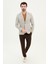 Desenli Kahverengi Slim Fit Torba Cep Mono Yaka Keten Erkek Ceket 3