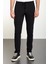 Düz Siyah Super Slim Fit Beli Lastikli İpli Erkek Pantolon 1