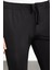 Düz Siyah Super Slim Fit Beli Lastikli İpli Erkek Pantolon 2