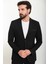 Düz Siyah Slim Fit Mono Yaka Fermuarlı Erkek Takım Elbise 4