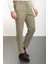 Düz Haki Slim Fit Kemerli Keten Erkek Pantolon 1