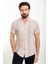 Çizgili Bej Slim Fit Apaç Yaka Kısa Kollu Erkek Gömlek 1