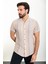 Çizgili Bej Slim Fit Apaç Yaka Kısa Kollu Erkek Gömlek 3