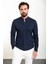Düz Lacivert Slim Fit Hakim Yaka Uzun Kollu Erkek Gömlek 1