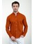 Düz Kiremit Rengi Slim Fit Keten Erkek Gömlek 1